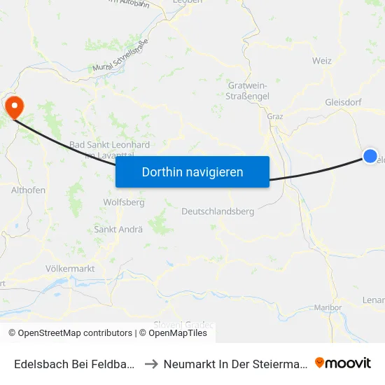 Edelsbach Bei Feldbach to Neumarkt In Der Steiermark map