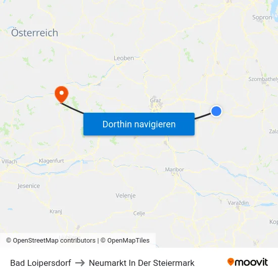 Bad Loipersdorf to Neumarkt In Der Steiermark map
