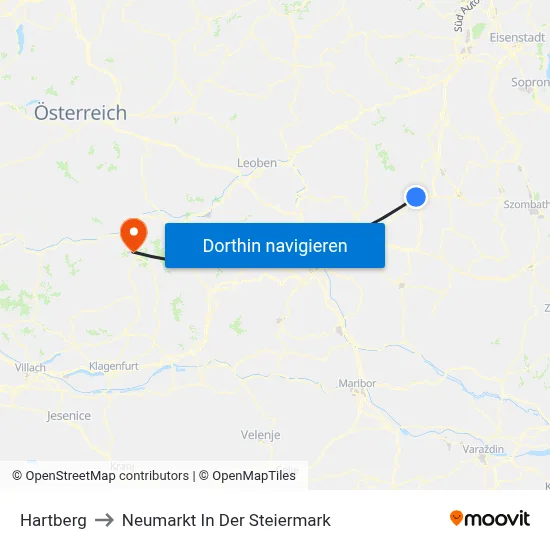 Hartberg to Neumarkt In Der Steiermark map