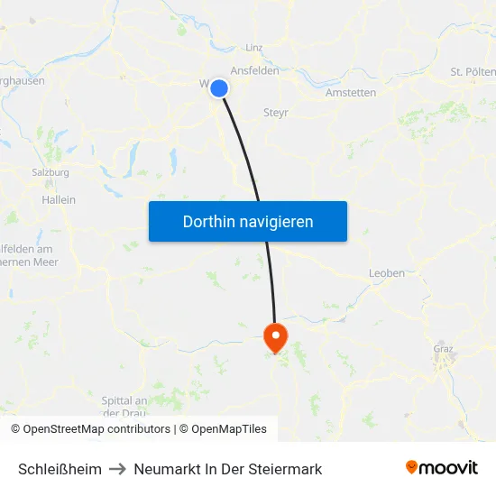 Schleißheim to Neumarkt In Der Steiermark map