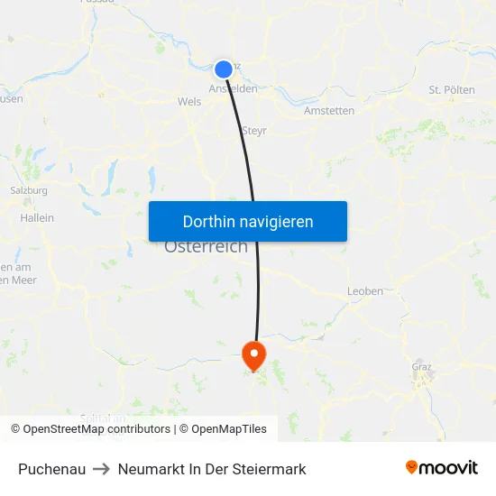 Puchenau to Neumarkt In Der Steiermark map