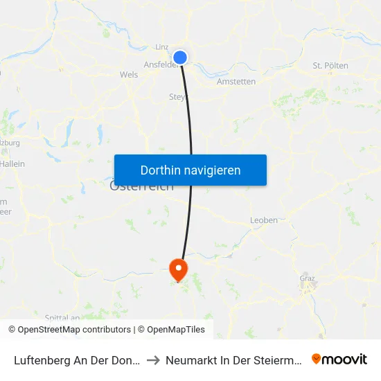 Luftenberg An Der Donau to Neumarkt In Der Steiermark map