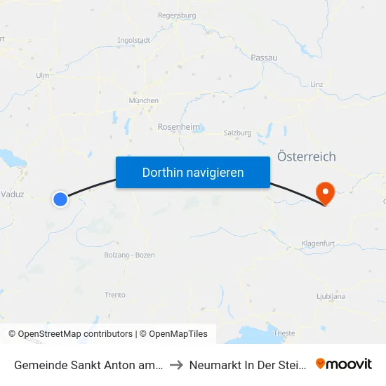 Gemeinde Sankt Anton am Arlberg to Neumarkt In Der Steiermark map