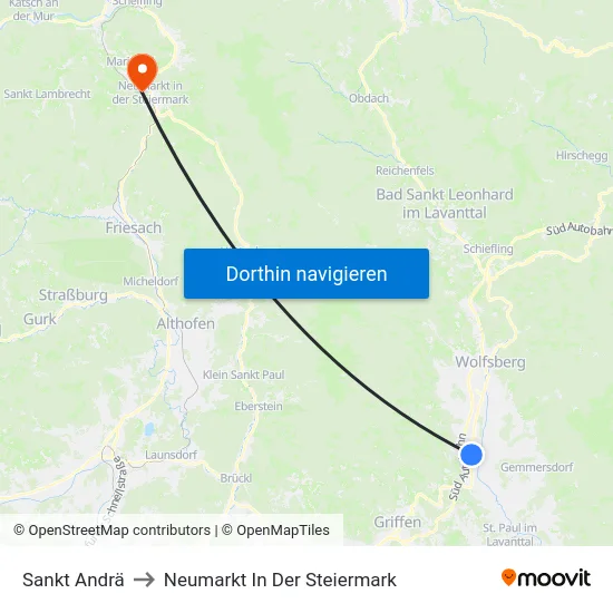 Sankt Andrä to Neumarkt In Der Steiermark map