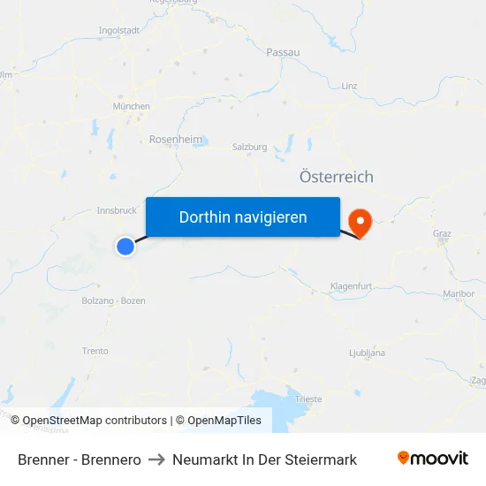 Brenner - Brennero to Neumarkt In Der Steiermark map