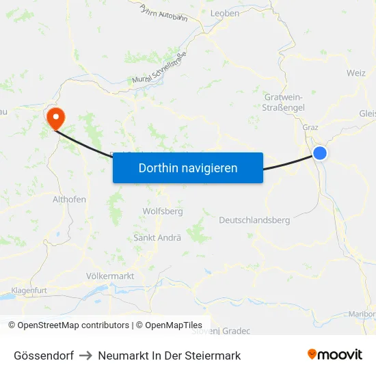 Gössendorf to Neumarkt In Der Steiermark map