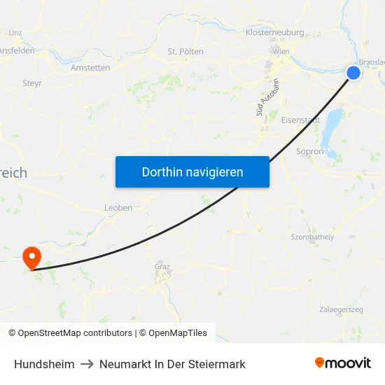 Hundsheim to Neumarkt In Der Steiermark map