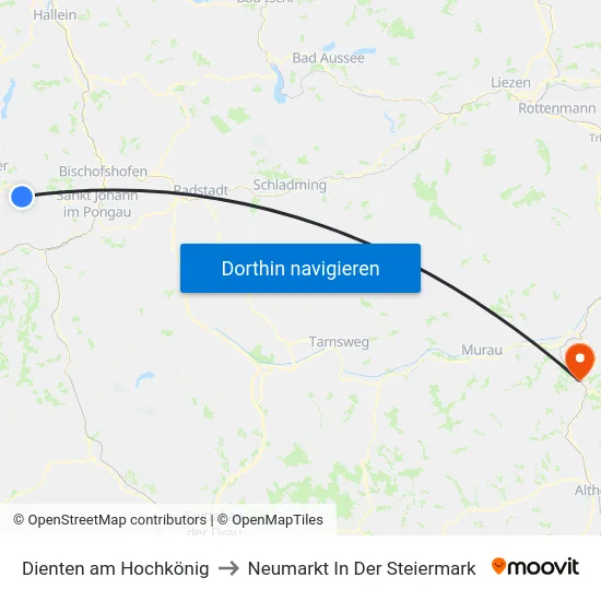 Dienten am Hochkönig to Neumarkt In Der Steiermark map