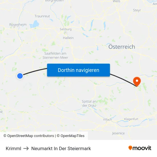 Krimml to Neumarkt In Der Steiermark map