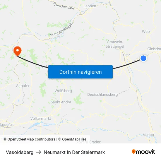 Vasoldsberg to Neumarkt In Der Steiermark map