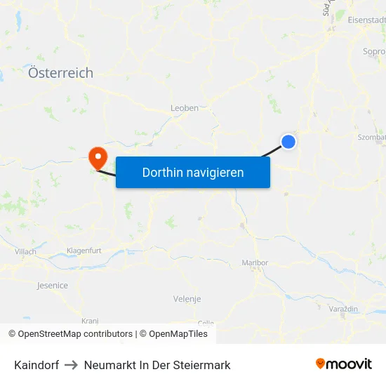 Kaindorf to Neumarkt In Der Steiermark map