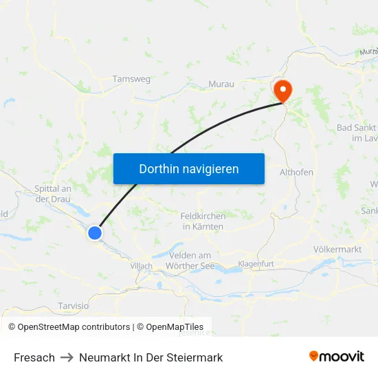 Fresach to Neumarkt In Der Steiermark map