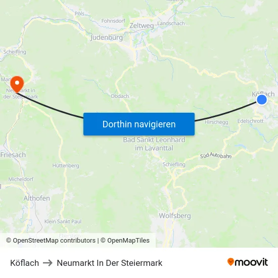 Köflach to Neumarkt In Der Steiermark map