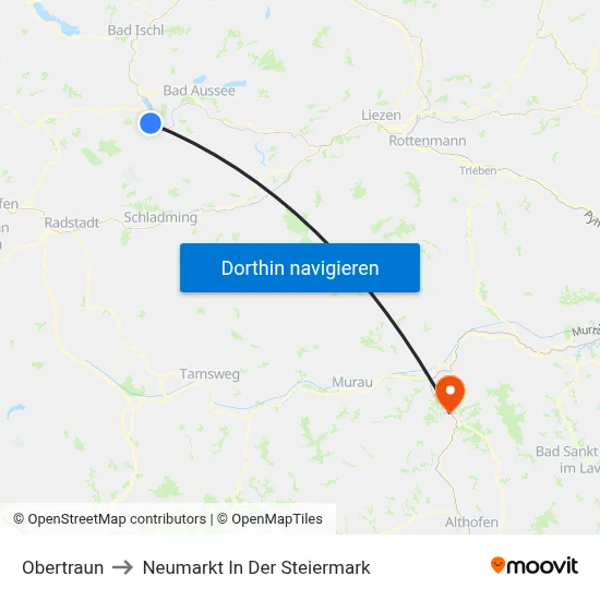 Obertraun to Neumarkt In Der Steiermark map