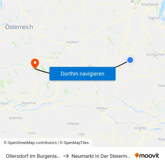 Ollersdorf Im Burgenland to Neumarkt In Der Steiermark map