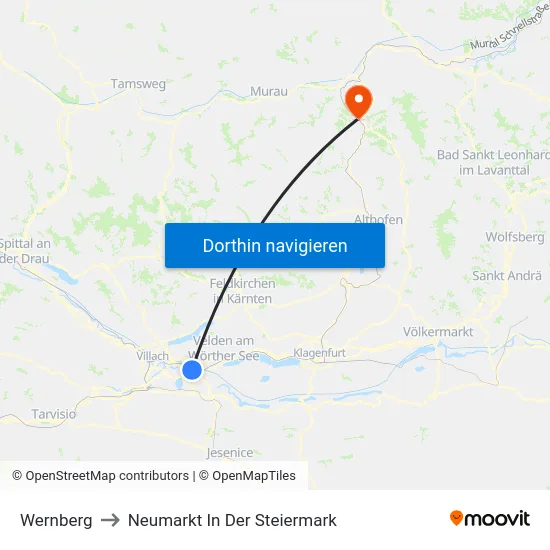 Wernberg to Neumarkt In Der Steiermark map