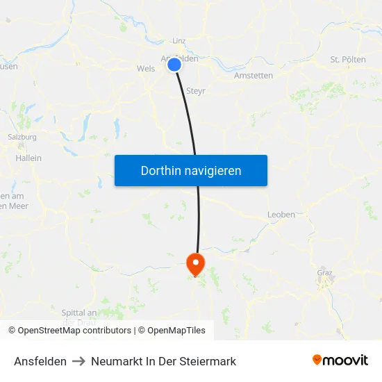 Ansfelden to Neumarkt In Der Steiermark map