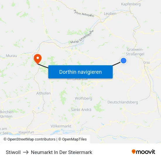 Stiwoll to Neumarkt In Der Steiermark map