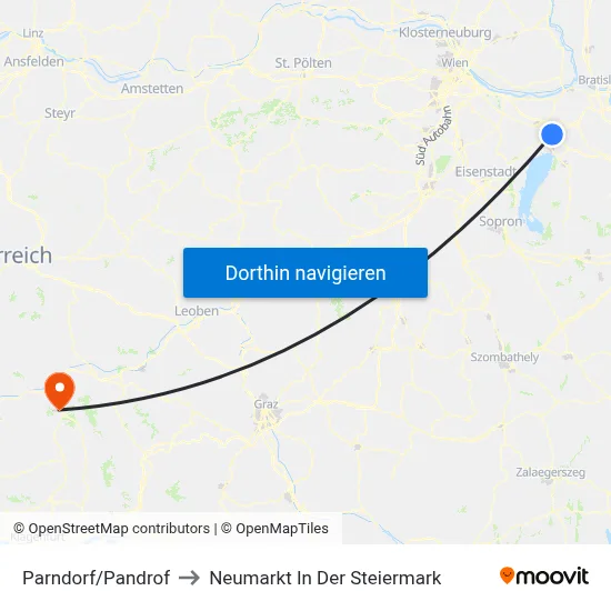 Parndorf/Pandrof to Neumarkt In Der Steiermark map