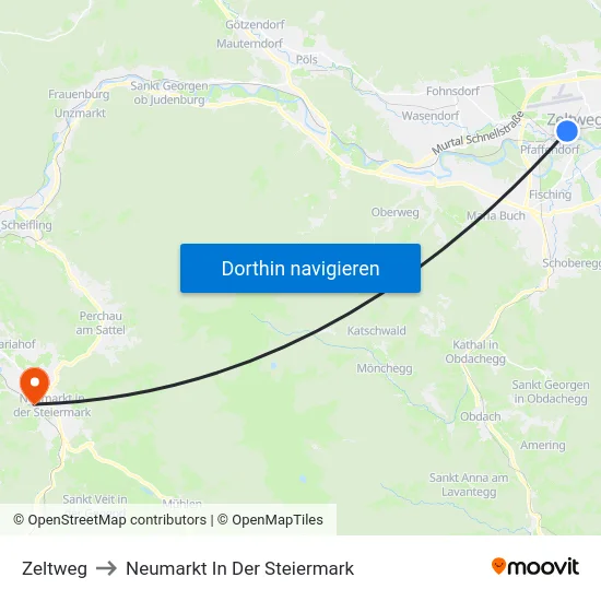 Zeltweg to Neumarkt In Der Steiermark map