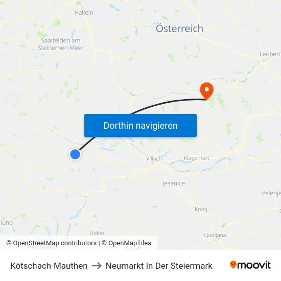 Kötschach-Mauthen to Neumarkt In Der Steiermark map