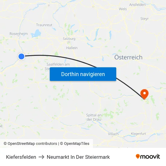 Kiefersfelden to Neumarkt In Der Steiermark map