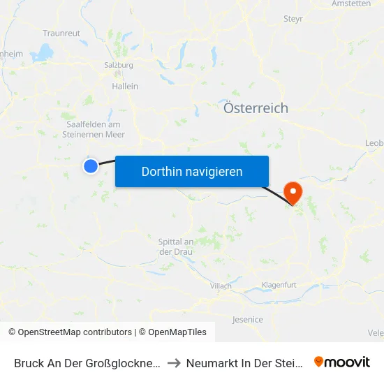 Bruck An Der Großglocknerstraße to Neumarkt In Der Steiermark map