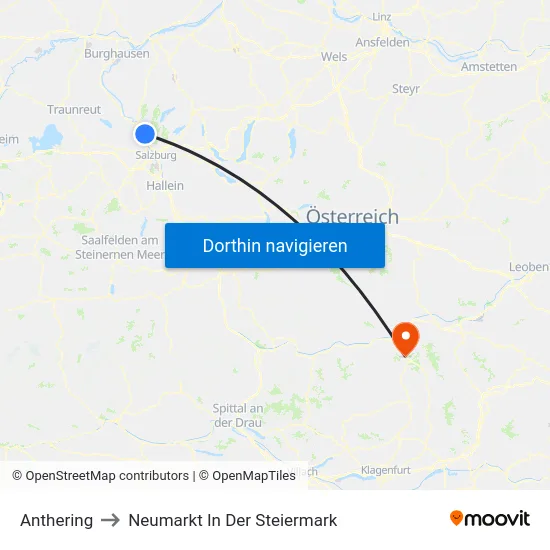 Anthering to Neumarkt In Der Steiermark map