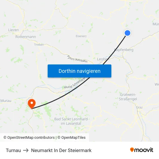 Turnau to Neumarkt In Der Steiermark map