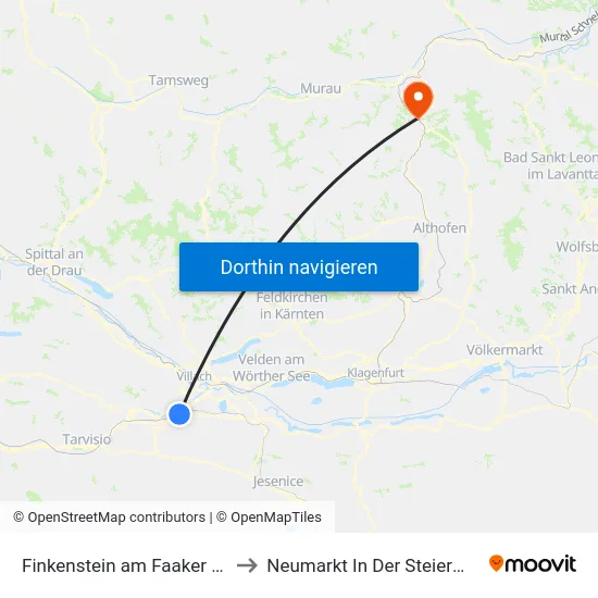 Finkenstein am Faaker See to Neumarkt In Der Steiermark map
