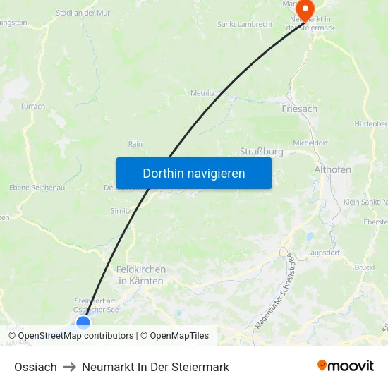 Ossiach to Neumarkt In Der Steiermark map