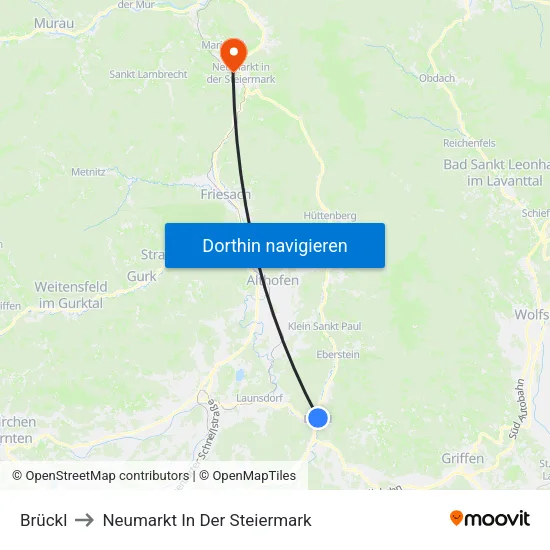 Brückl to Neumarkt In Der Steiermark map