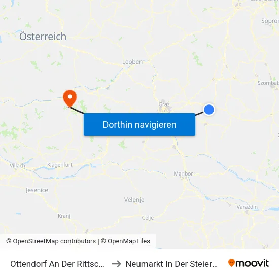 Ottendorf An Der Rittschein to Neumarkt In Der Steiermark map