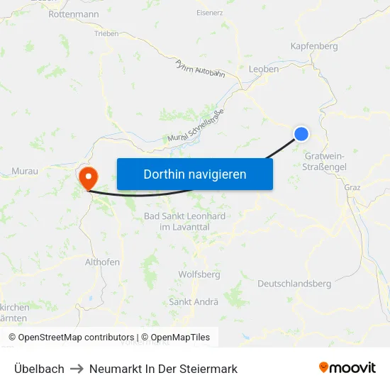 Übelbach to Neumarkt In Der Steiermark map