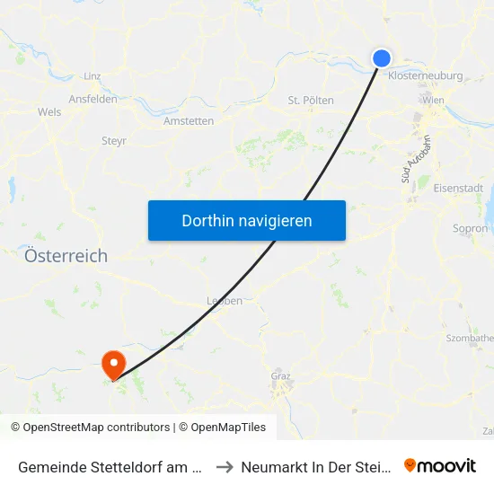 Gemeinde Stetteldorf am Wagram to Neumarkt In Der Steiermark map