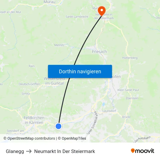 Glanegg to Neumarkt In Der Steiermark map