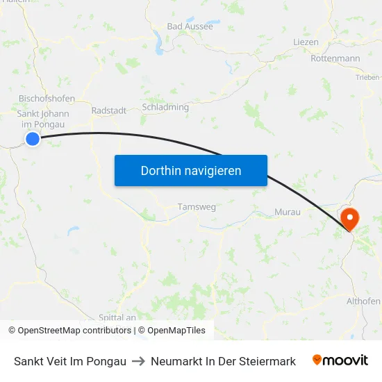Sankt Veit Im Pongau to Neumarkt In Der Steiermark map