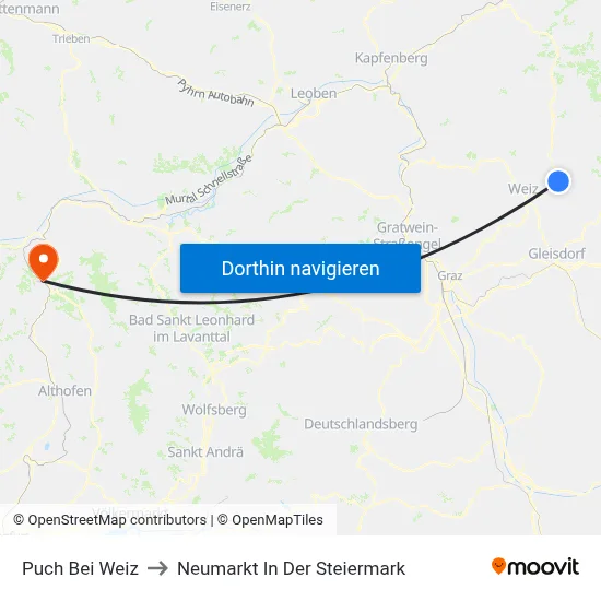 Puch Bei Weiz to Neumarkt In Der Steiermark map