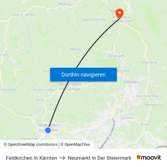 Feldkirchen In Kärnten to Neumarkt In Der Steiermark map