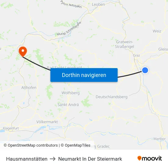 Hausmannstätten to Neumarkt In Der Steiermark map