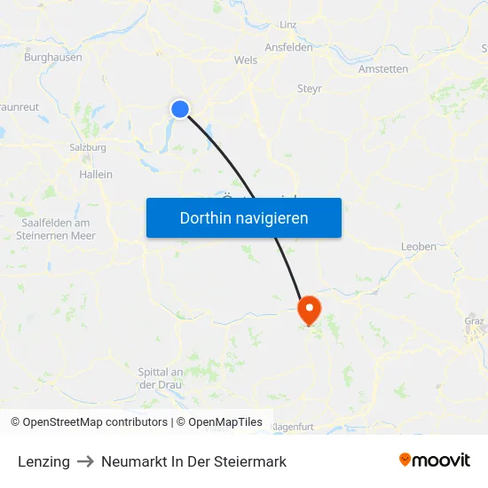 Lenzing to Neumarkt In Der Steiermark map