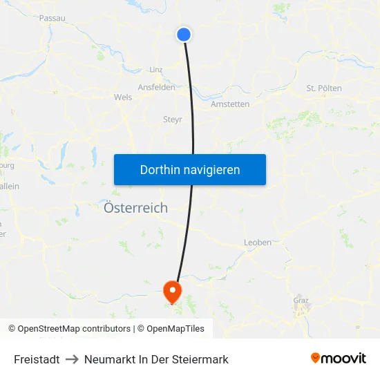Freistadt to Neumarkt In Der Steiermark map
