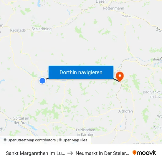 Sankt Margarethen Im Lungau to Neumarkt In Der Steiermark map