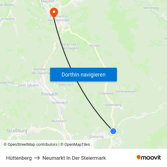 Hüttenberg to Neumarkt In Der Steiermark map