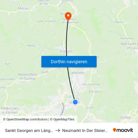 Sankt Georgen am Längsee to Neumarkt In Der Steiermark map