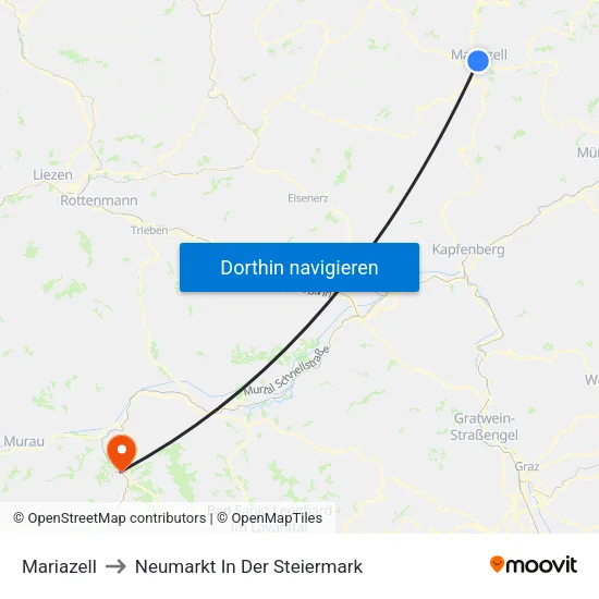 Mariazell to Neumarkt In Der Steiermark map