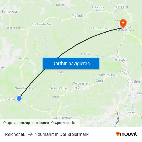 Reichenau to Neumarkt In Der Steiermark map