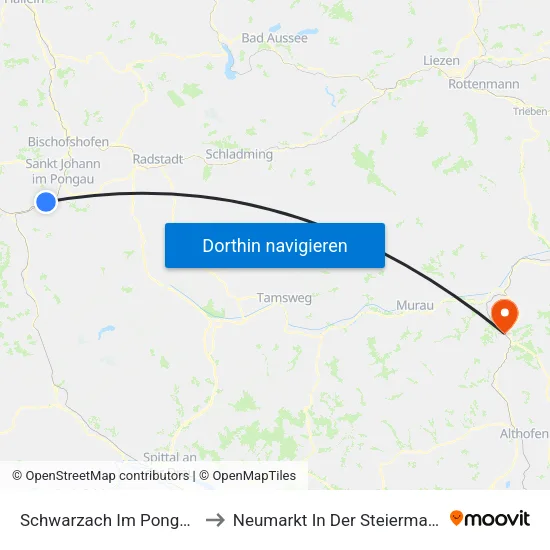 Schwarzach Im Pongau to Neumarkt In Der Steiermark map