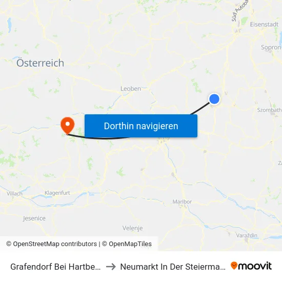 Grafendorf Bei Hartberg to Neumarkt In Der Steiermark map