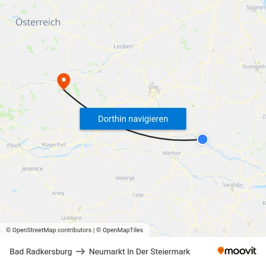 Bad Radkersburg to Neumarkt In Der Steiermark map